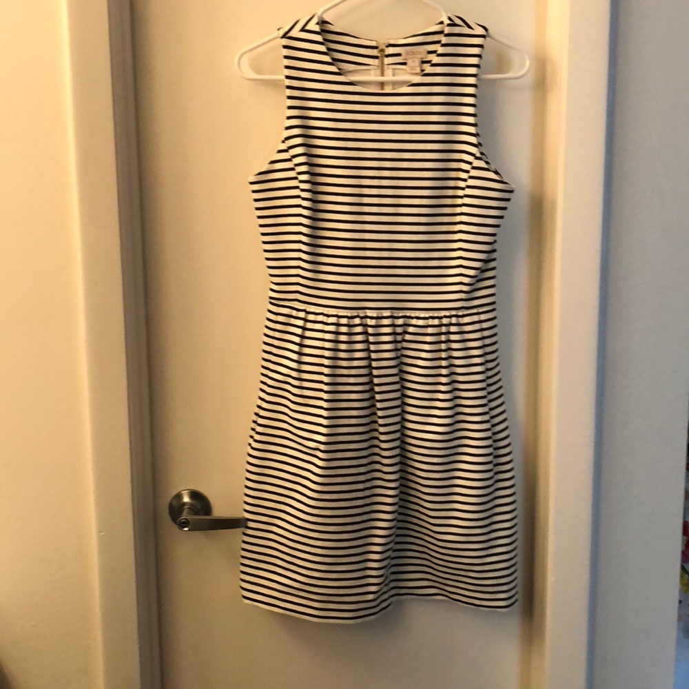 J Crew Black and White Striped Tea Dress